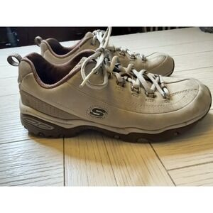 Skechers‎ Sport Premium Leather Lace-up Women's Sneakers Beige/Brown. Sz 6